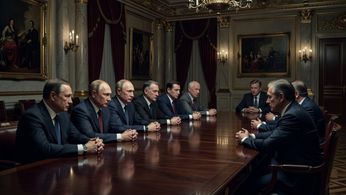 Kremlin diplomatic scene with Russian officials and American envoys