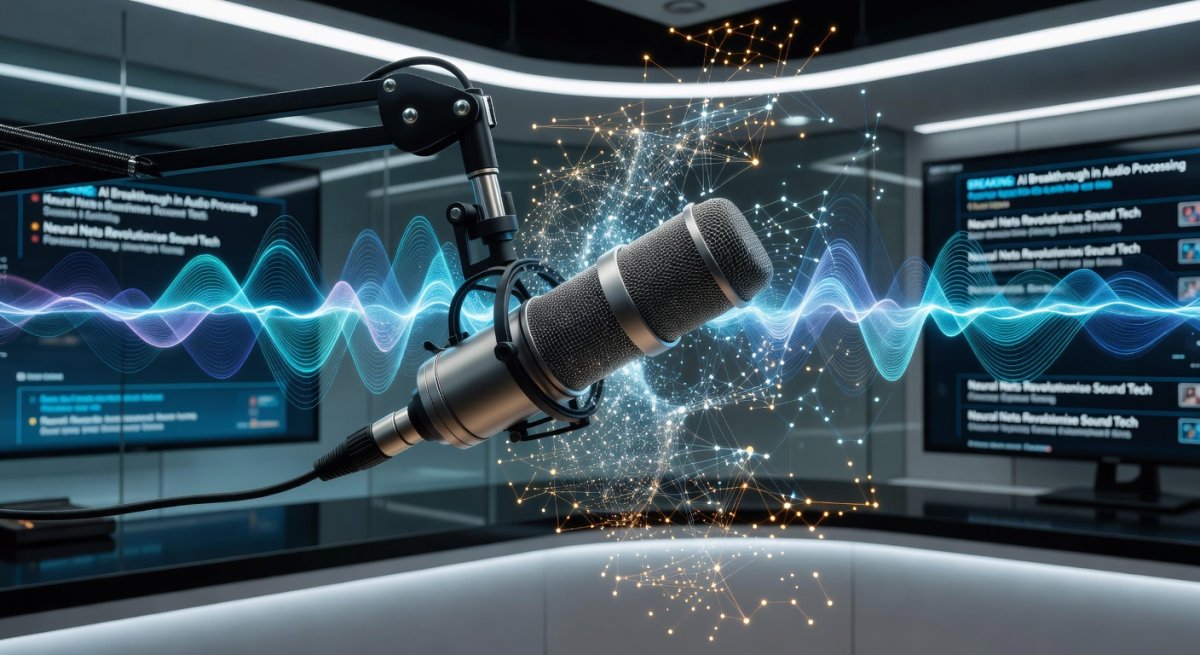 Microphone with digital sound waves and neural network visualization