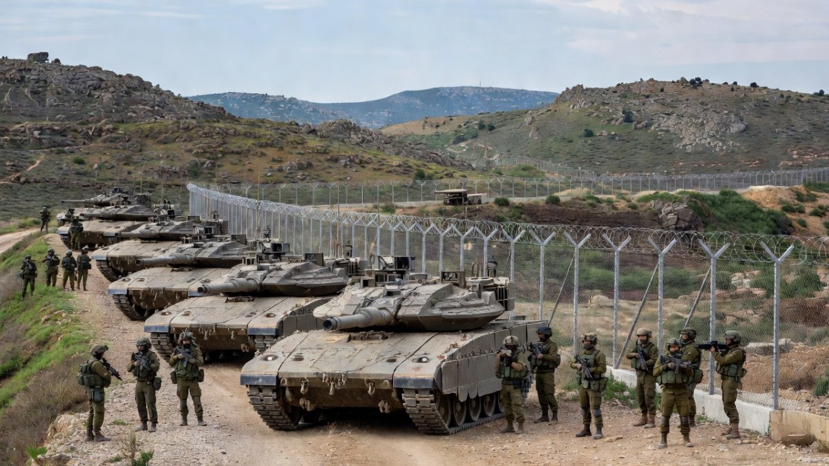 Israeli military positions along the Syrian border near the Golan Heights