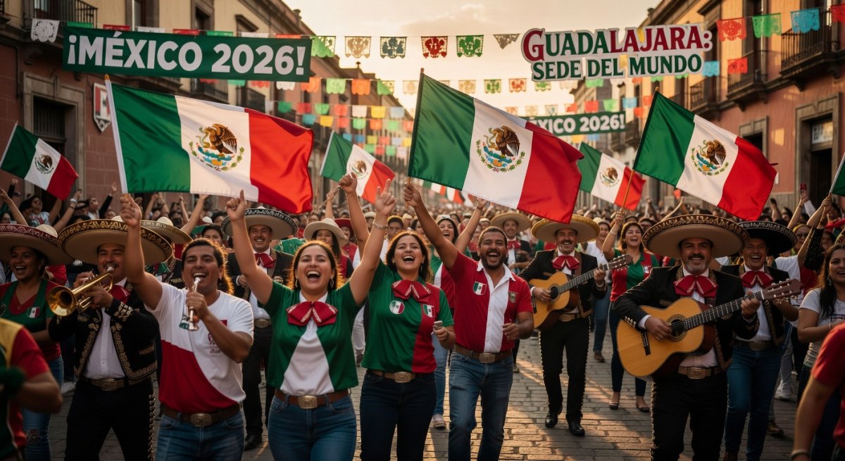 Mexican football fans celebrating ahead of the 2026 World Cup in Guadalajara