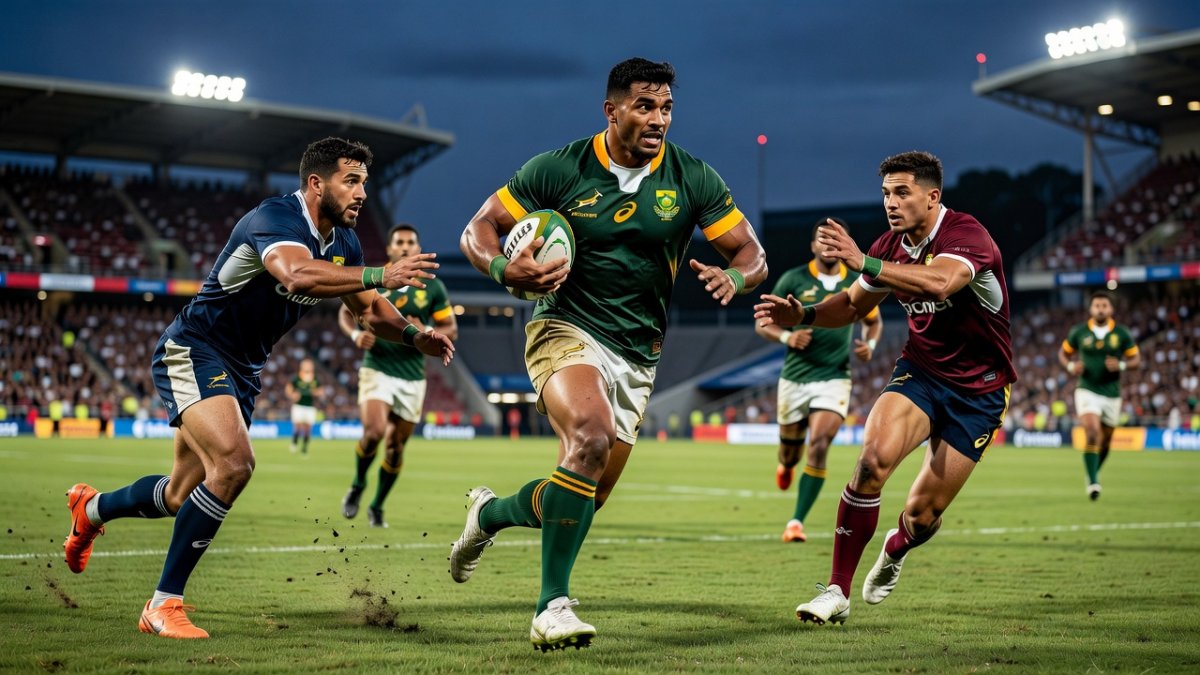Springbok player in match action during the 80-31 victory over Barbarians at Nelson Mandela Bay Stadium