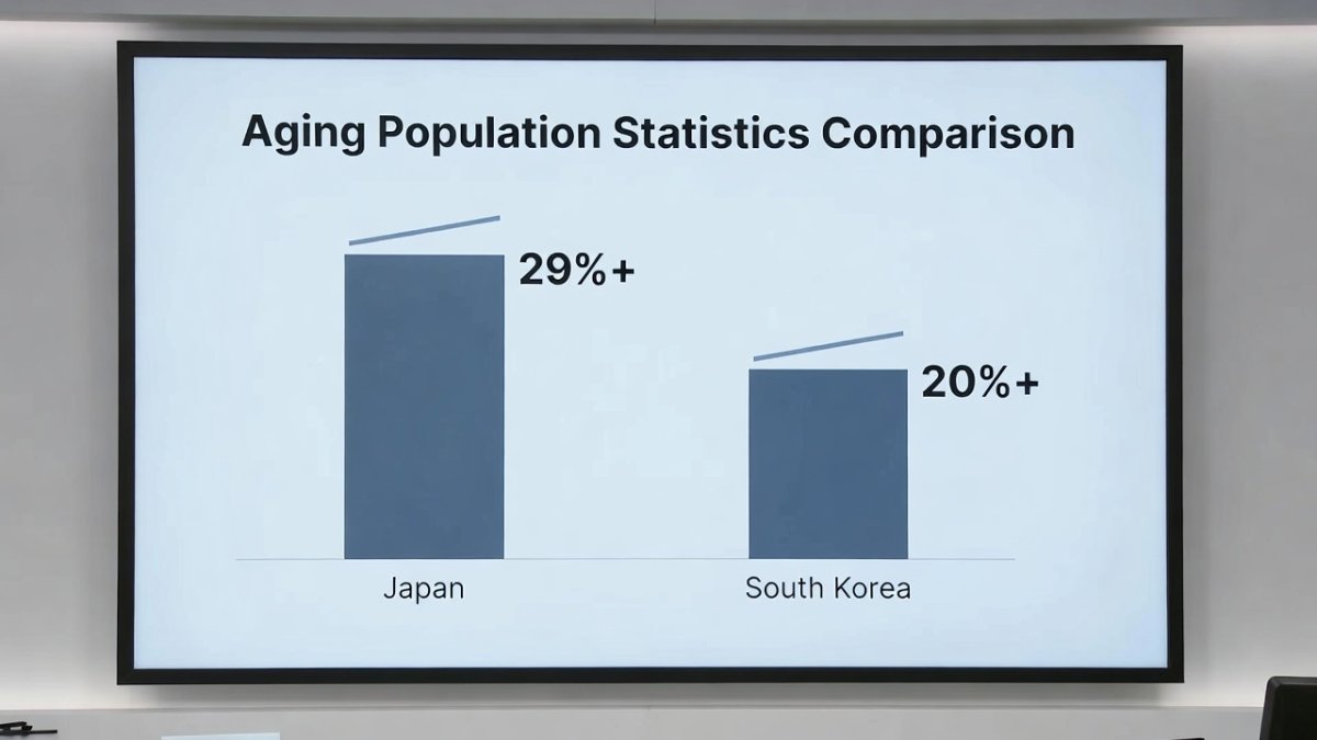 Aging population comparison data Japan and South Korea