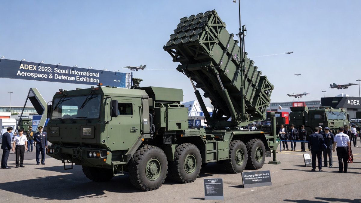 Cheongung-II M-SAM Block II surface-to-air missile system at defense exhibition