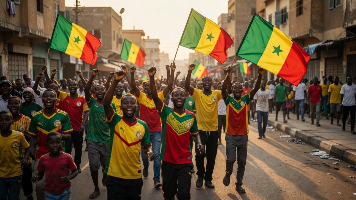 Senegalese football fans in Dakar celebrating the World Cup in national team colours