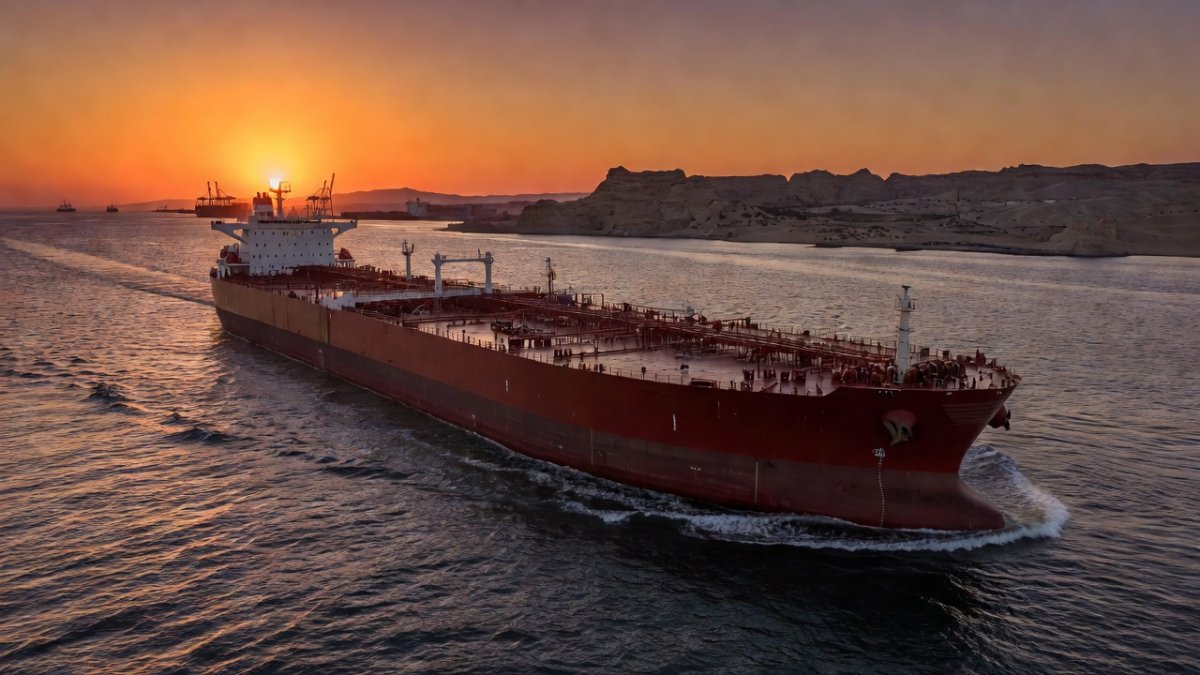 Oil tanker navigating Strait of Hormuz commercial shipping lane