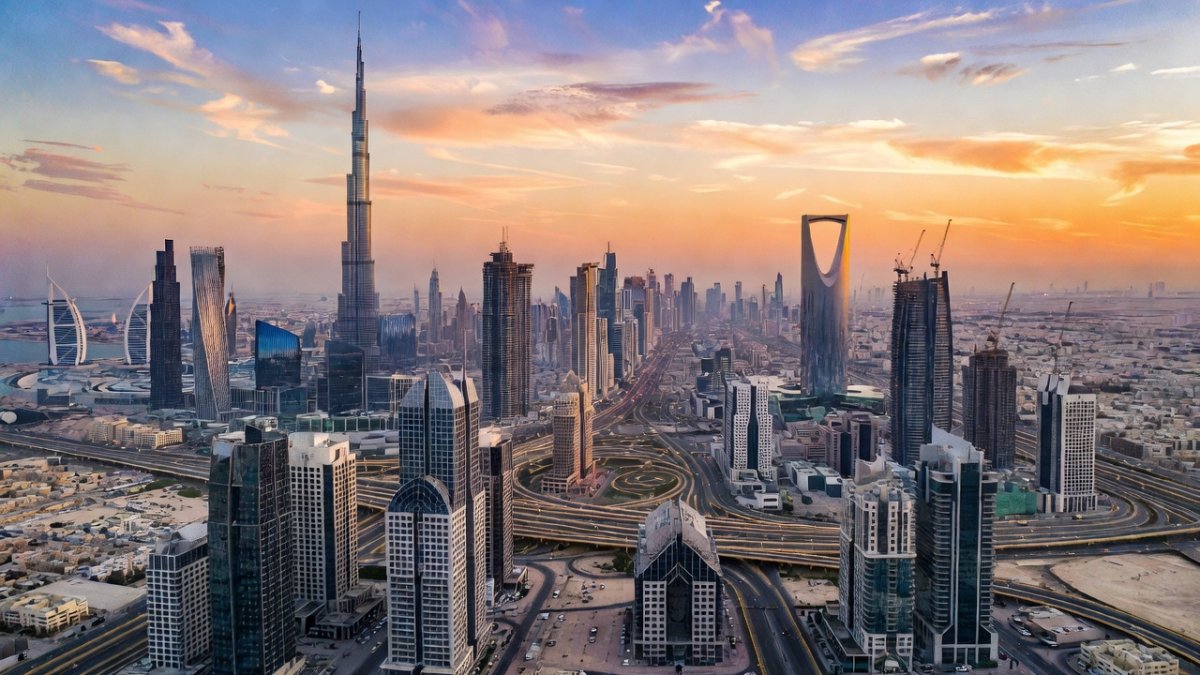 Skylines of Dubai and Riyadh representing GCC economic diversification under Vision 2030
