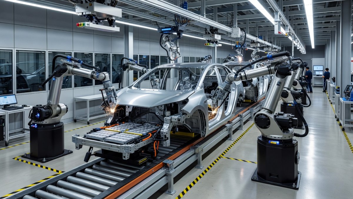 Giga-casting machine at a Toyota facility producing large EV underbody components