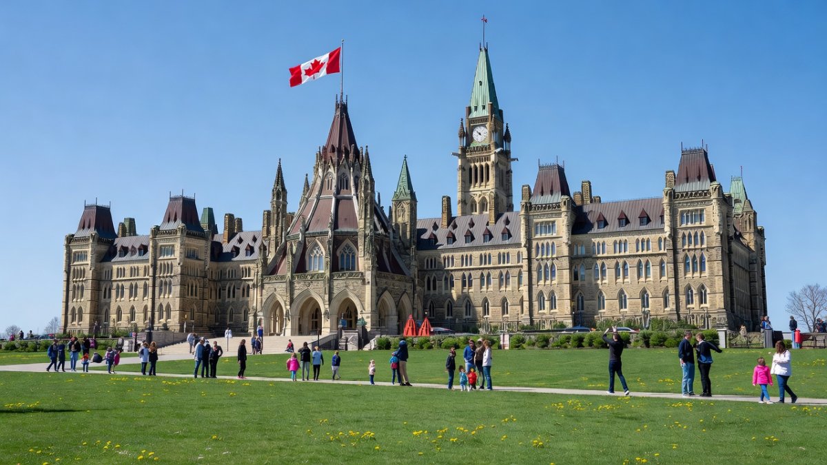 Parliament Hill in Ottawa with Peace Tower and Centre Block
