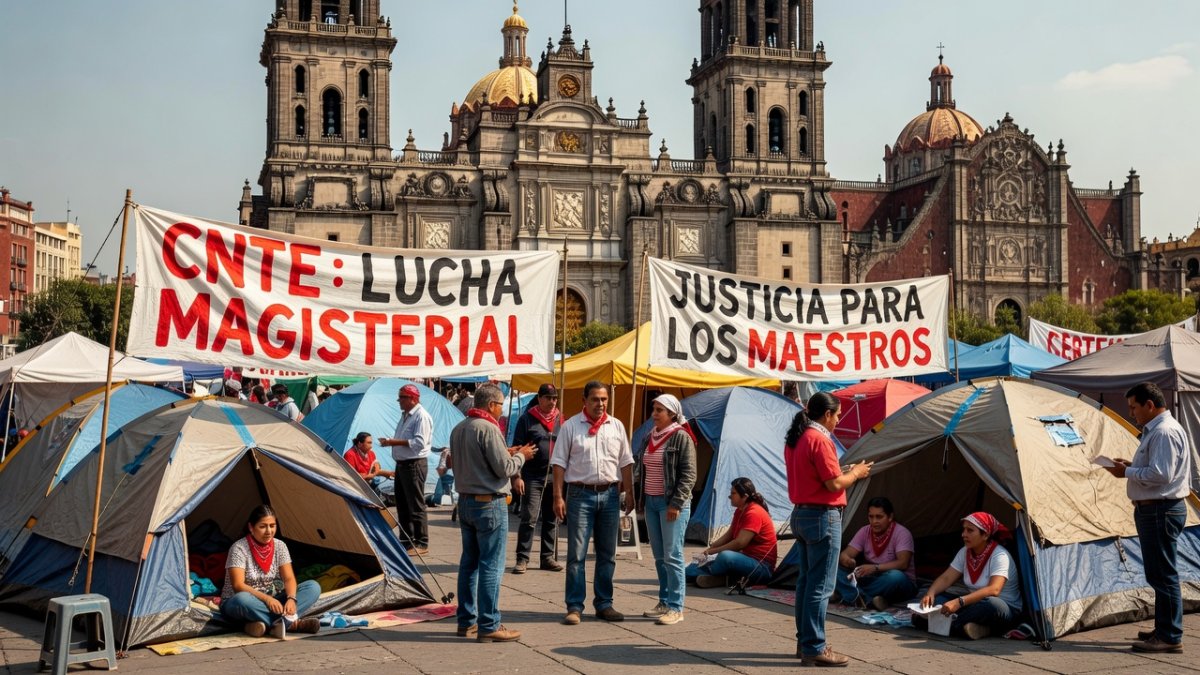 CNTE teachers union protest encampment in Mexico City historic center