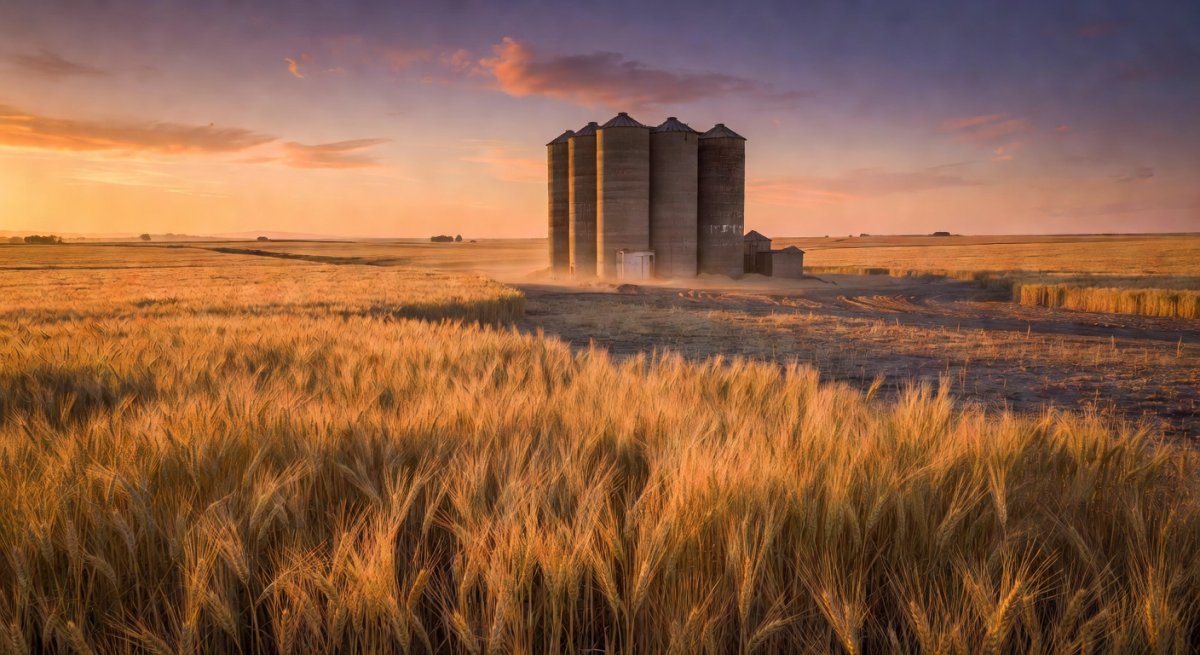 Iranian agricultural landscape at sunset, wheat fields
