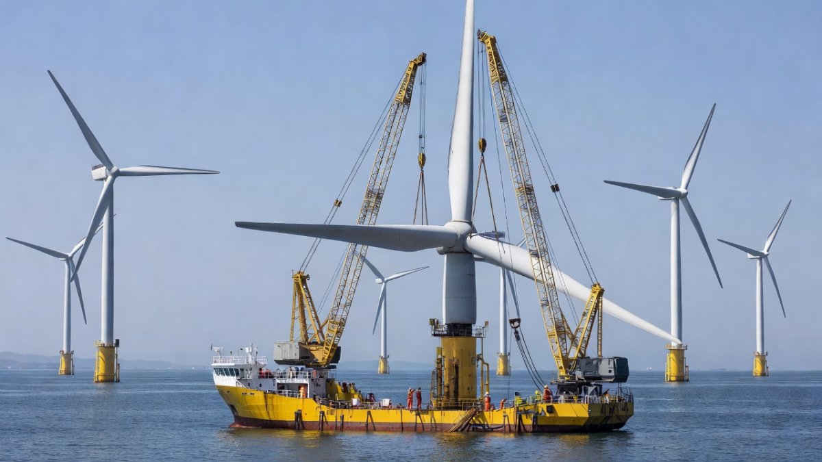 Offshore wind farm under construction off Japanese coast