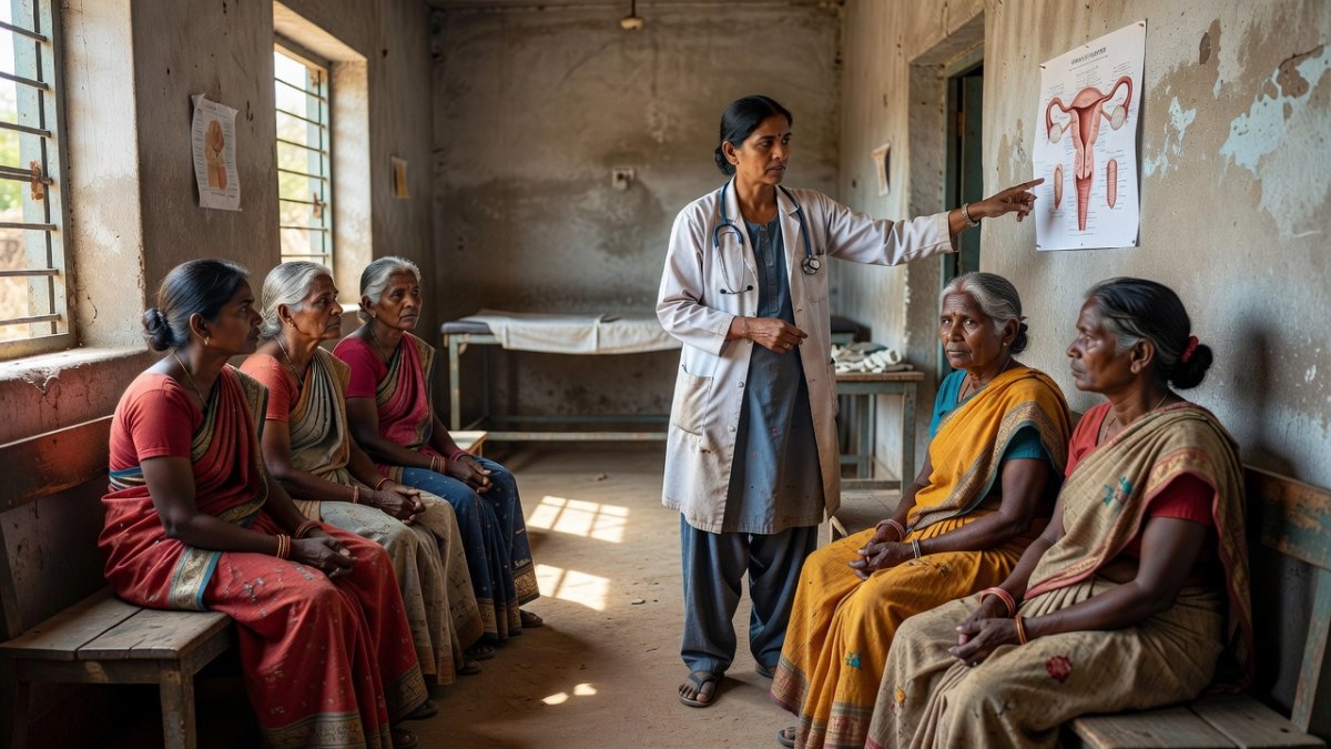 Women at a rural health centre for cervical cancer screening in India