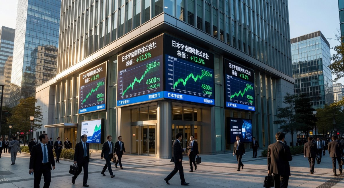 Tokyo Stock Exchange with Japanese space company stock prices rising