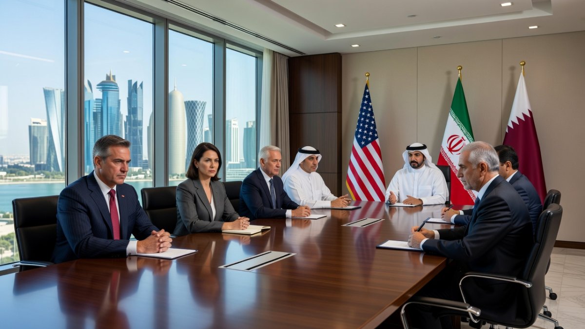 US and Iranian diplomats meeting in Doha, Qatar for ceasefire negotiations.
