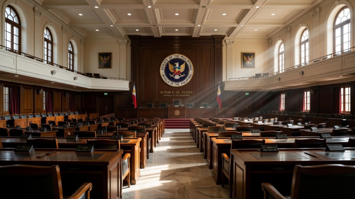 Philippine Senate session hall in Manila where the leadership standoff has paralyzed legislative work
