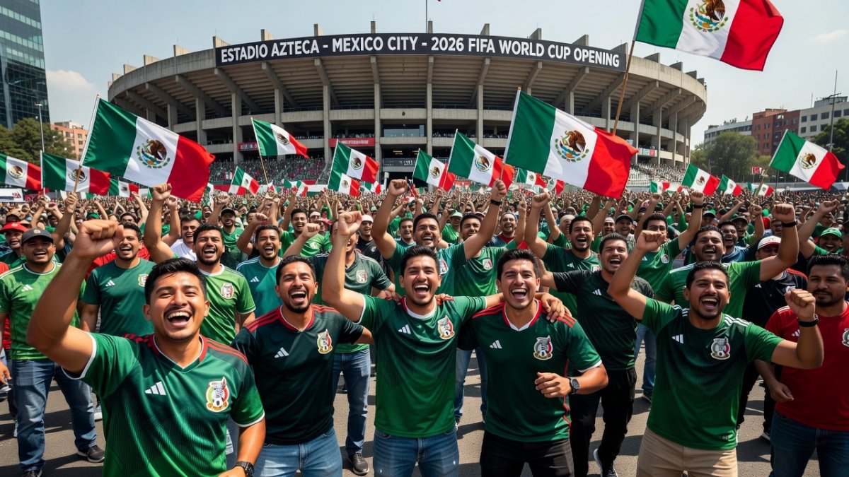 Mexican football fans celebrate during the 2026 FIFA World Cup opening ceremony in Mexico City