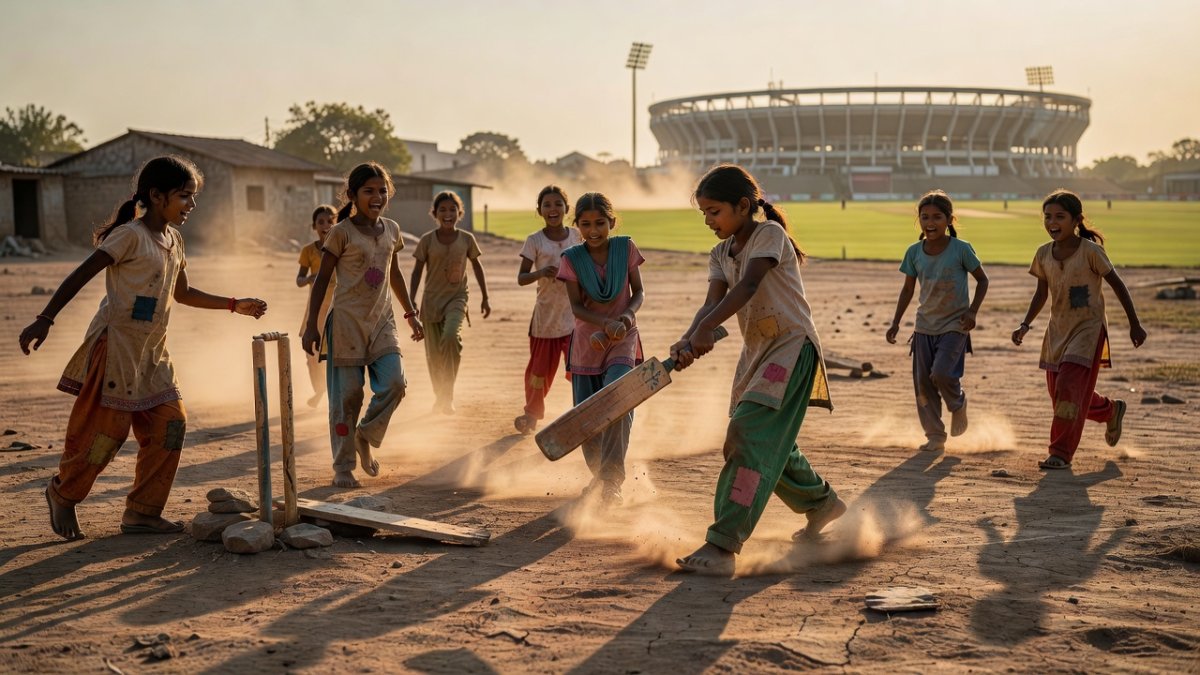 Young girls playing cricket at grassroots level in rural India