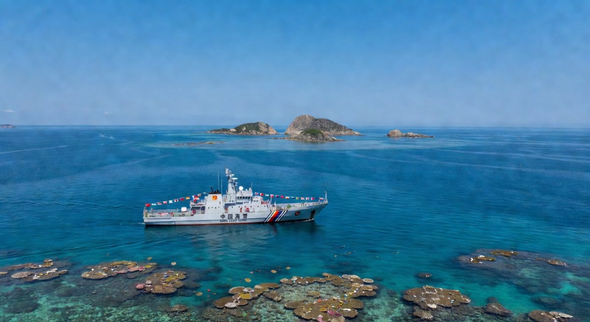 South China Sea patrol near disputed features, illustrating the maritime governance challenges discussed in the CGTN expert panel