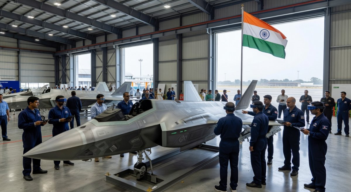 Full-scale AMCA engineering model at Aero India 2025 exhibition manufactured by VEM Technologies, Hyderabad