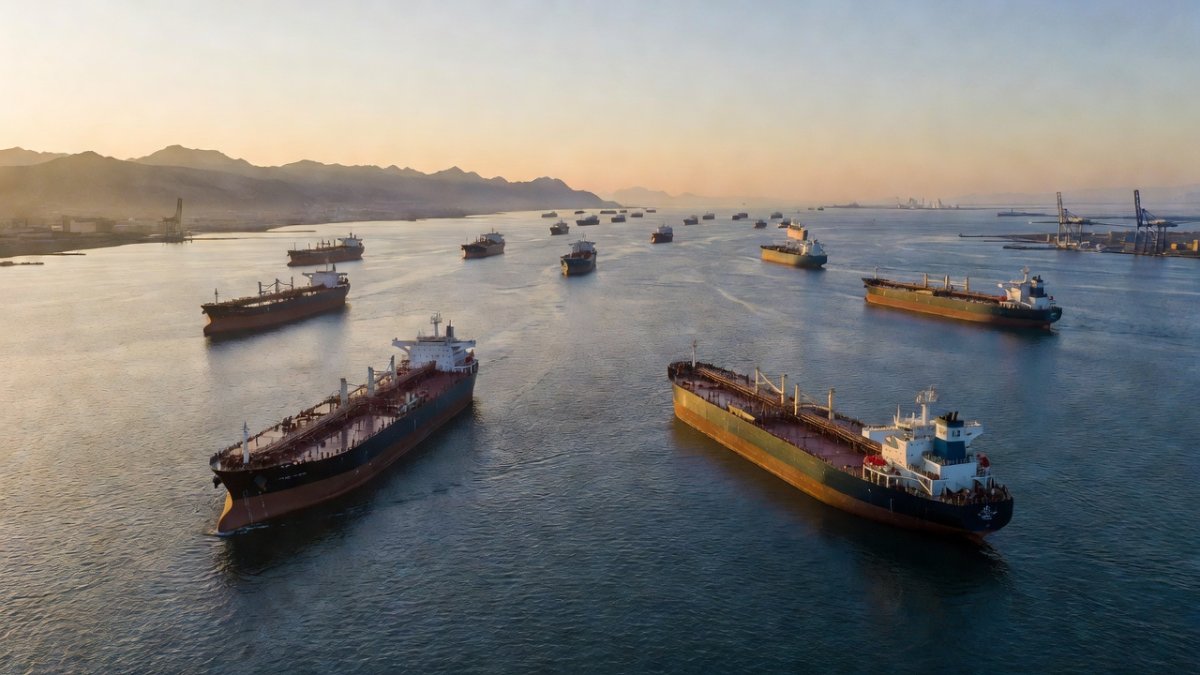 Aerial view of the Strait of Hormuz, the strategic waterway set to reopen under the US-Iran peace deal
