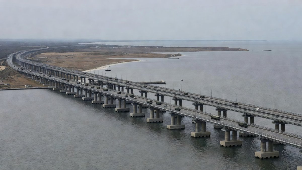 The Crimean Bridge connecting the peninsula to mainland Russia. Photo illustration.