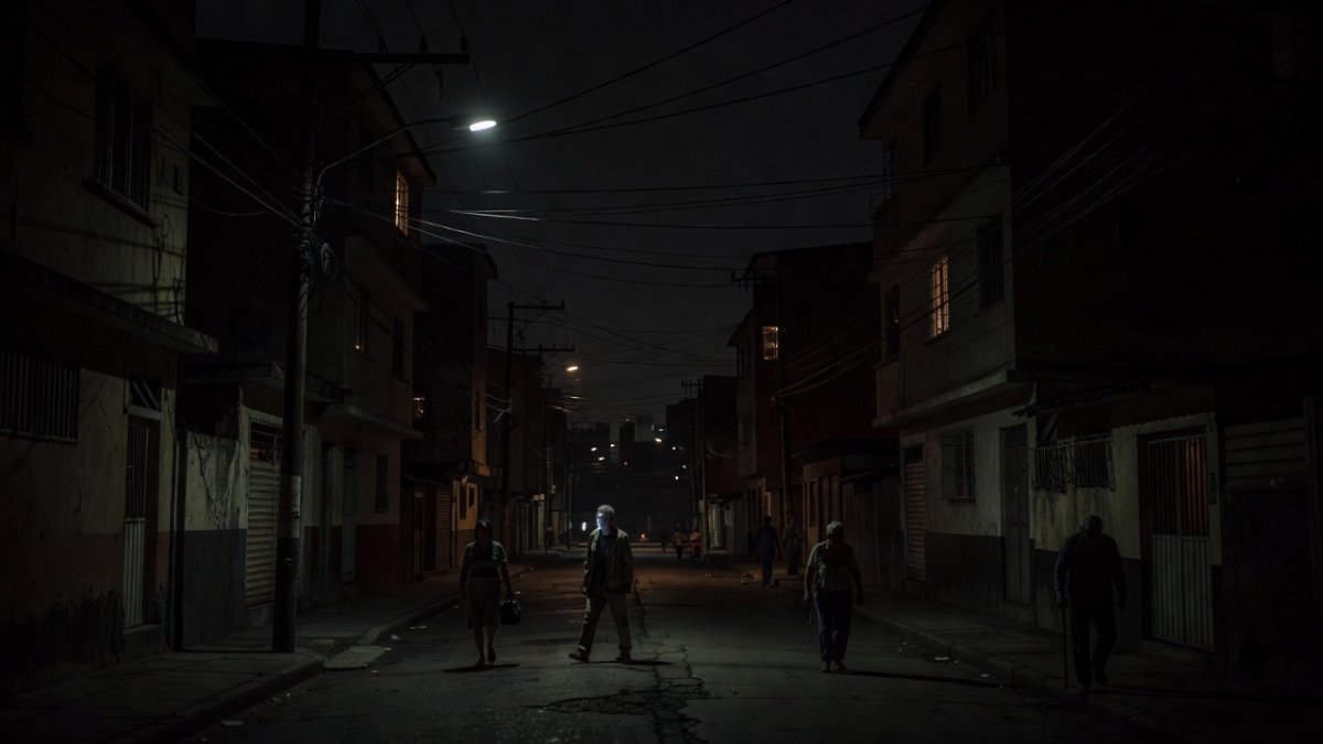A residential street in Caracas experiencing a power outage