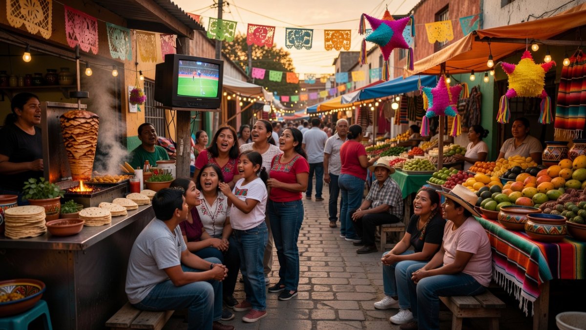 Mexican community gathers at a taqueria to watch a World Cup match in a Mexico City colonia