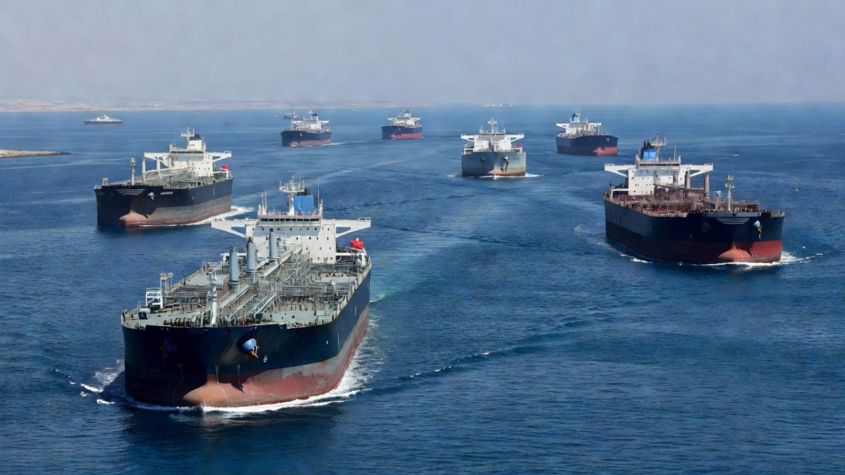 Oil tankers navigating the Strait of Hormuz, Persian Gulf shipping channel