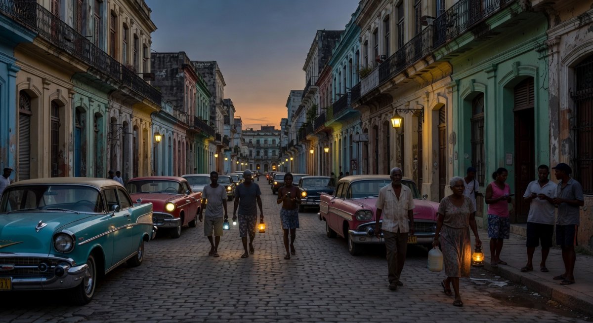 Havana streets at dusk as residents cope with ongoing blackouts and fuel shortages
