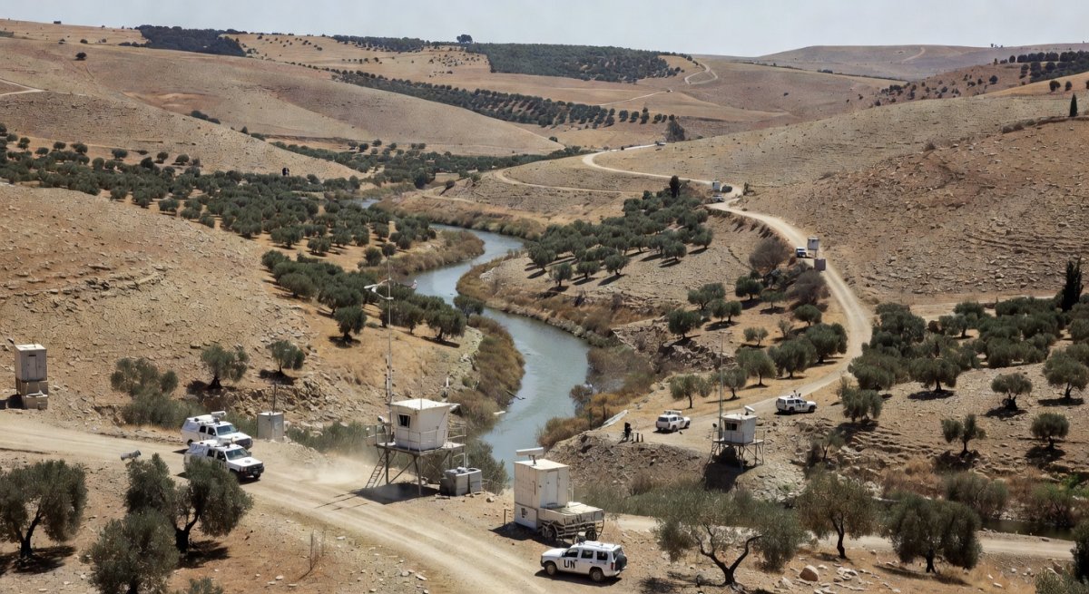 The Blue Line border area between Israel and Lebanon with UNIFIL observation posts along the Litani River region
