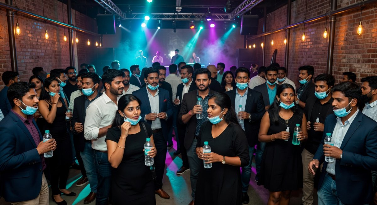 Urban youth crowd at a music event in Mumbai representing health awareness concerns