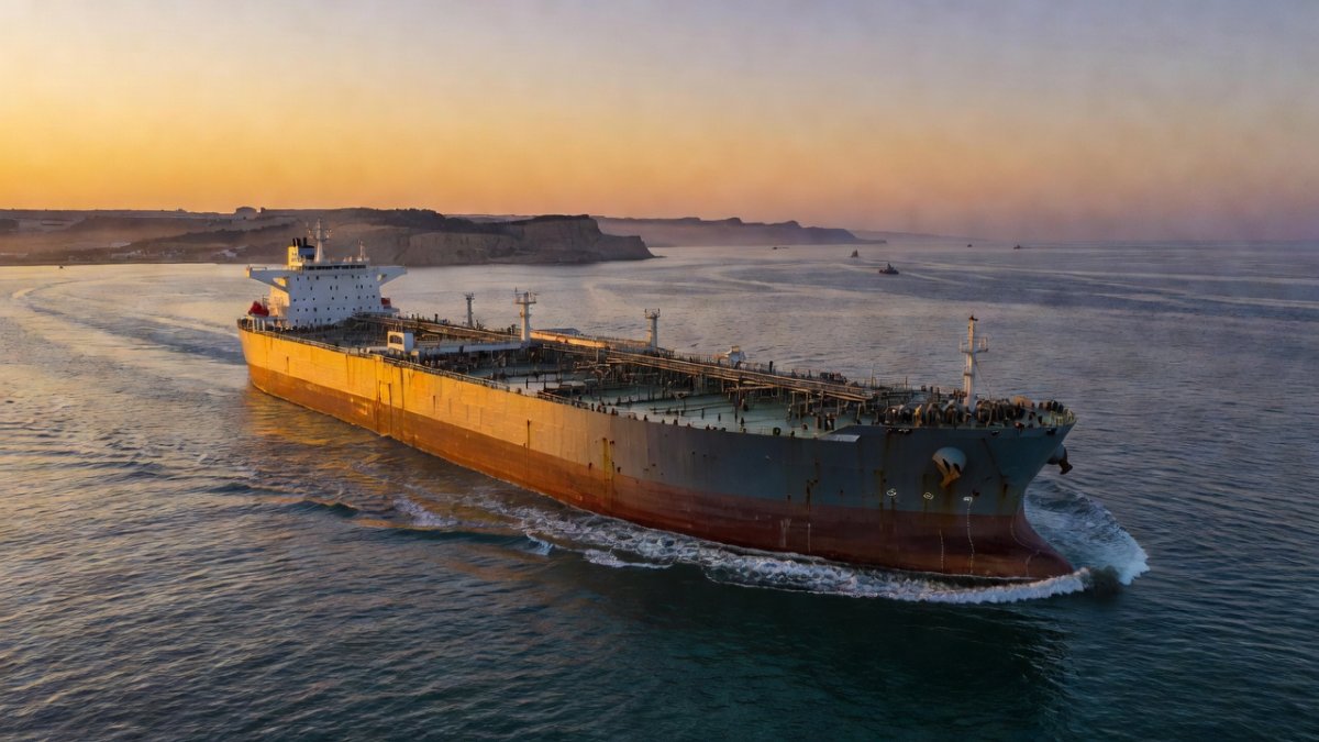 Commercial vessels transiting the Strait of Hormuz near the Iranian coastline