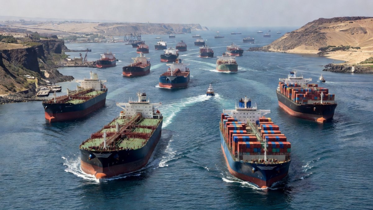 Strait of Hormuz shipping lane with oil tankers