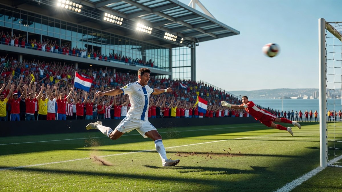 Paraguay players celebrate Matias Galarza fastest goal of FIFA World Cup 2026