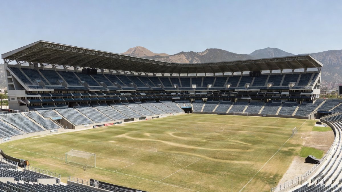 Estadio BBVA in Monterrey Mexico under intense afternoon sun, heat distortion visible, World Cup 2026 venue