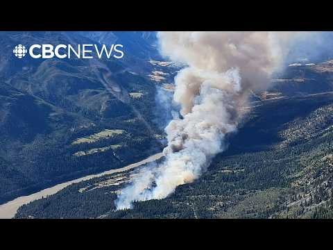 Evacuation route near Lytton, B.C., as the Saw Creek wildfire threatens the community