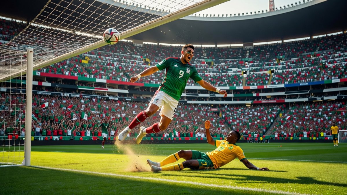 Raúl Jiménez celebrating his goal at the Estadio Azteca
