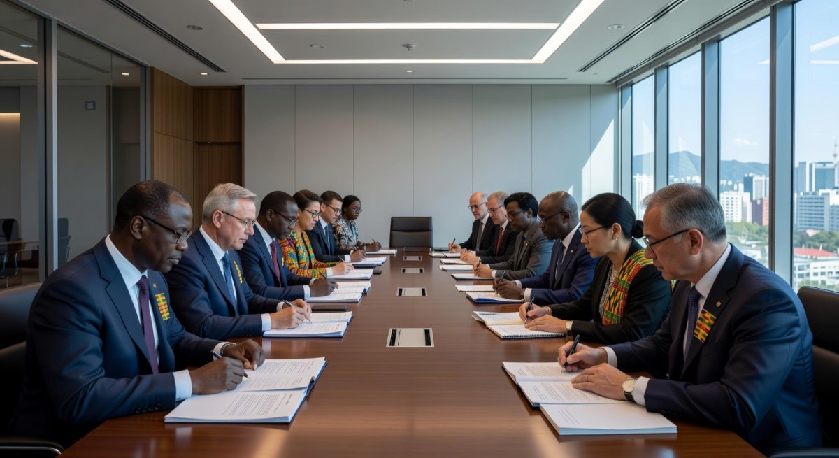 Delegates from African nations and South Korea review cooperation documents during the ministerial working sessions in Seoul
