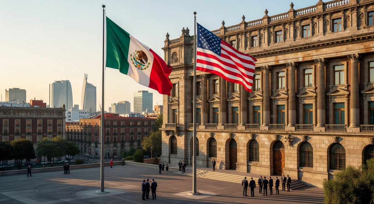Mexican and American flags representing bilateral relations
