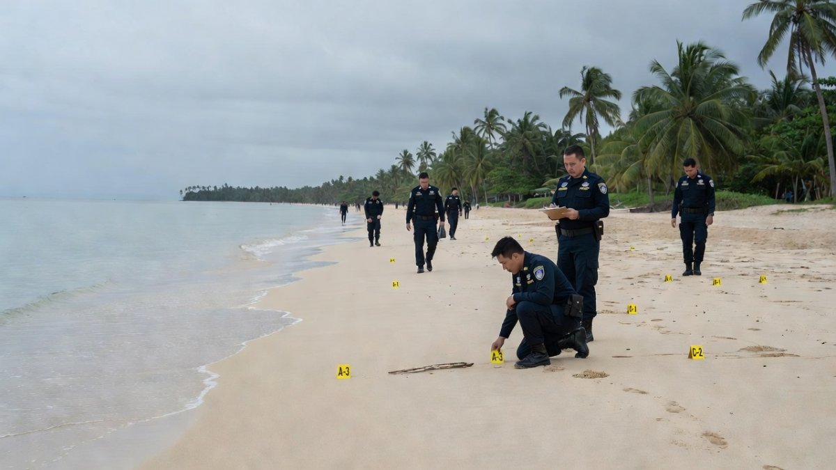 Law enforcement officers conduct investigation in Dipaculao, Aurora province following the drowning incident