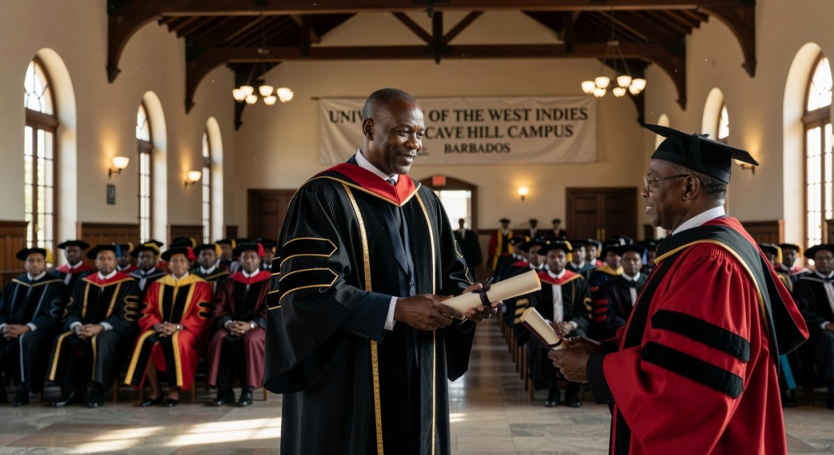 Lyndon Gardiner receiving honorary doctorate from UWI at Cave Hill Campus ceremony