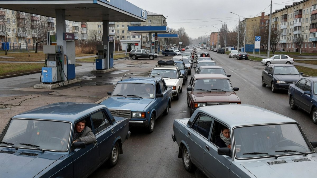 Long queues at Russian gas stations during fuel rationing