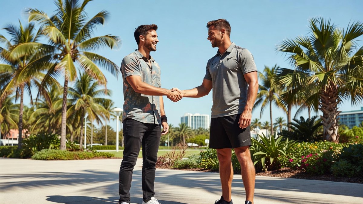 Valen Scarsini 'El Scarso' meeting New Zealand footballer Tim Payne in Florida before the 2026 World Cup