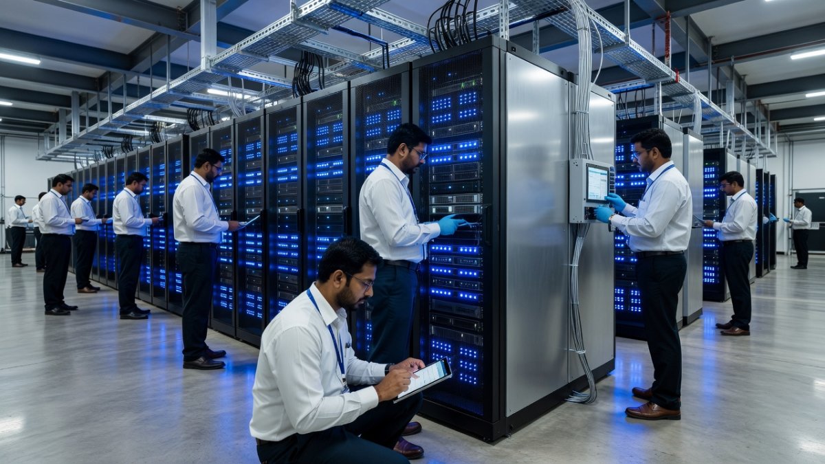AI data centre infrastructure with server racks