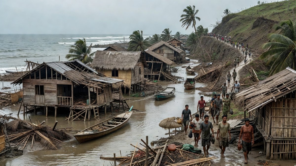 Coastal areas in Mindanao affected by tsunami waves following the 7.8 magnitude earthquake, Philippines June 2026