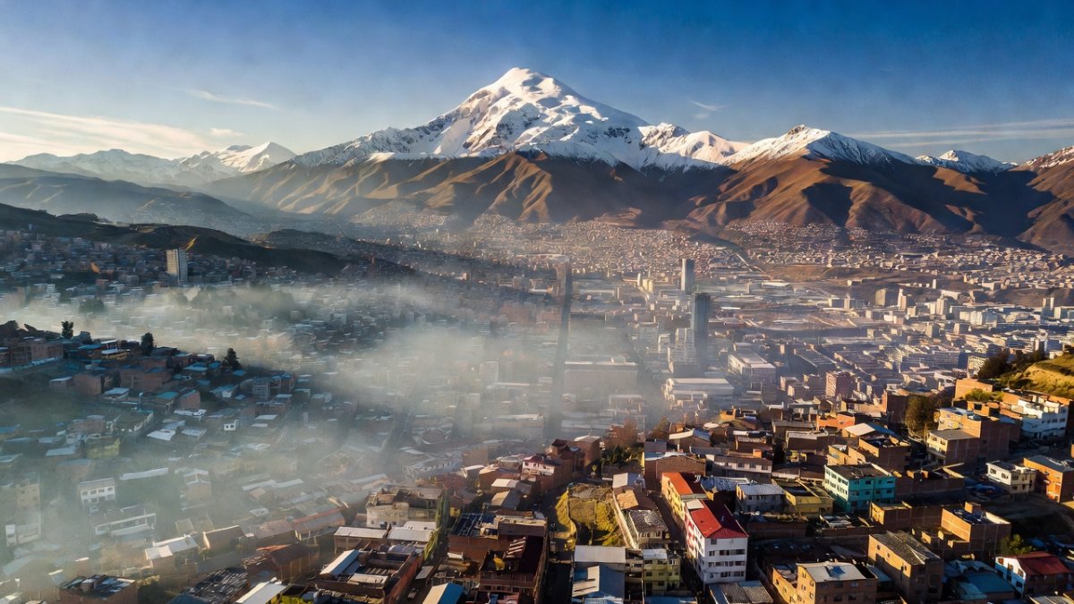 La Paz and El Alto cityscape with Illimani peak background, showing urban reliance on glacial water