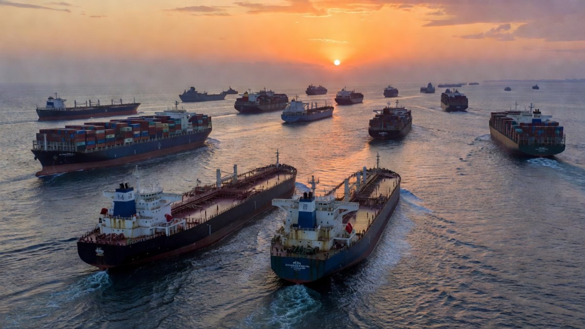 Oil tankers and cargo ships at the Strait of Hormuz, the strategic waterway at the heart of the US-Iran agreement