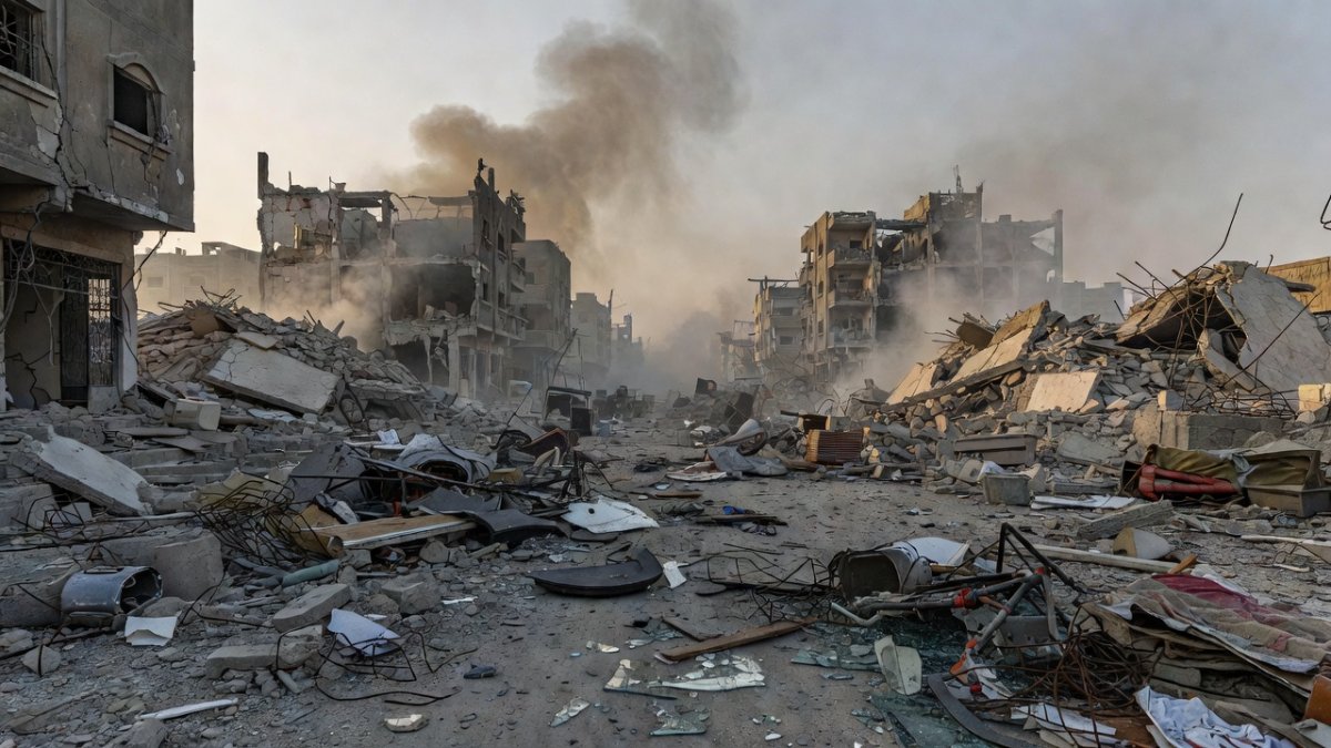 Aerial view of destruction in Gaza following Israeli bombardment