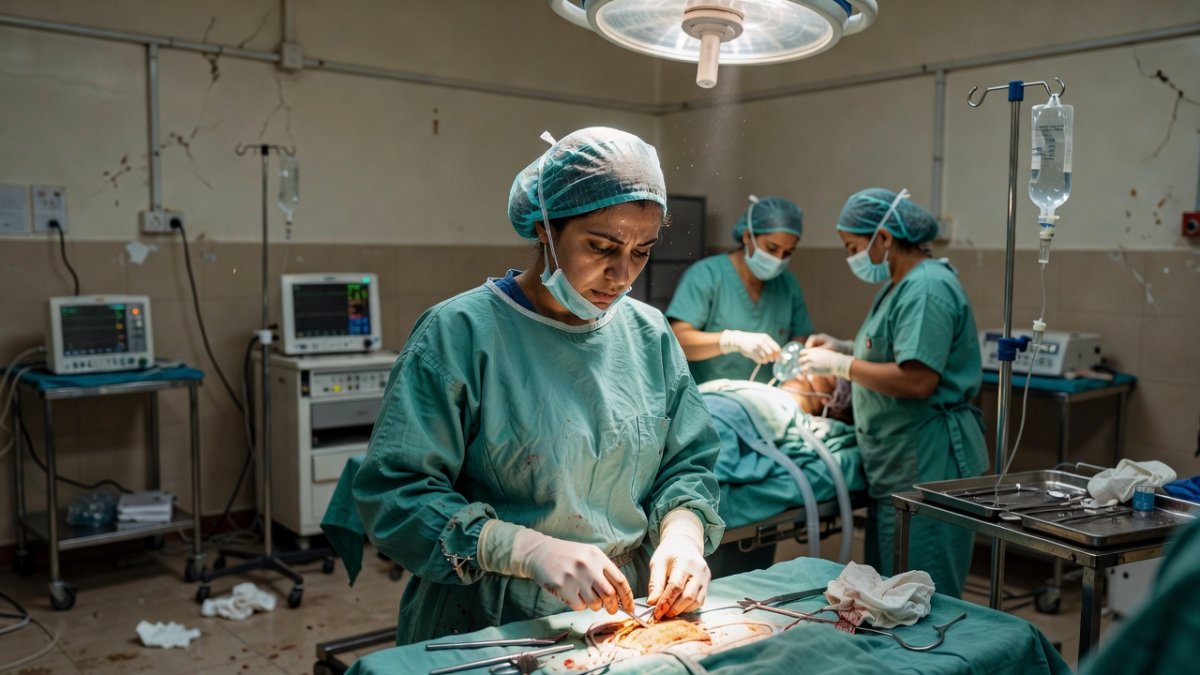 Kurdish doctor working in a Gaza hospital operating room during the ongoing war