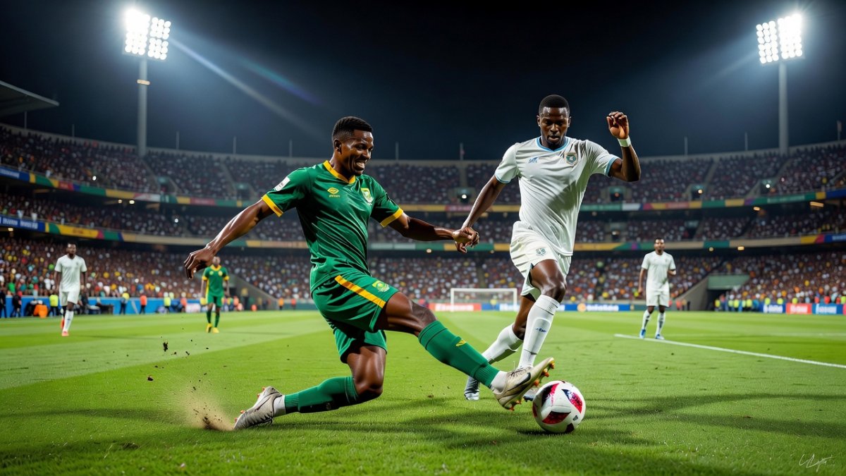 Mbekezeli Mbokazi in Bafana Bafana action at the 2026 FIFA World Cup